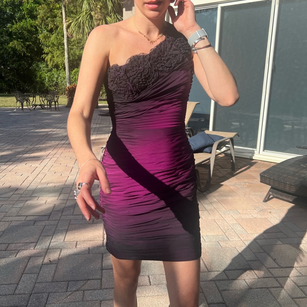 Elegant Purple Strapless Dress Vintage